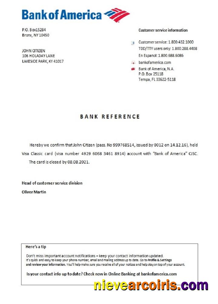 USA Bank of America closure reference